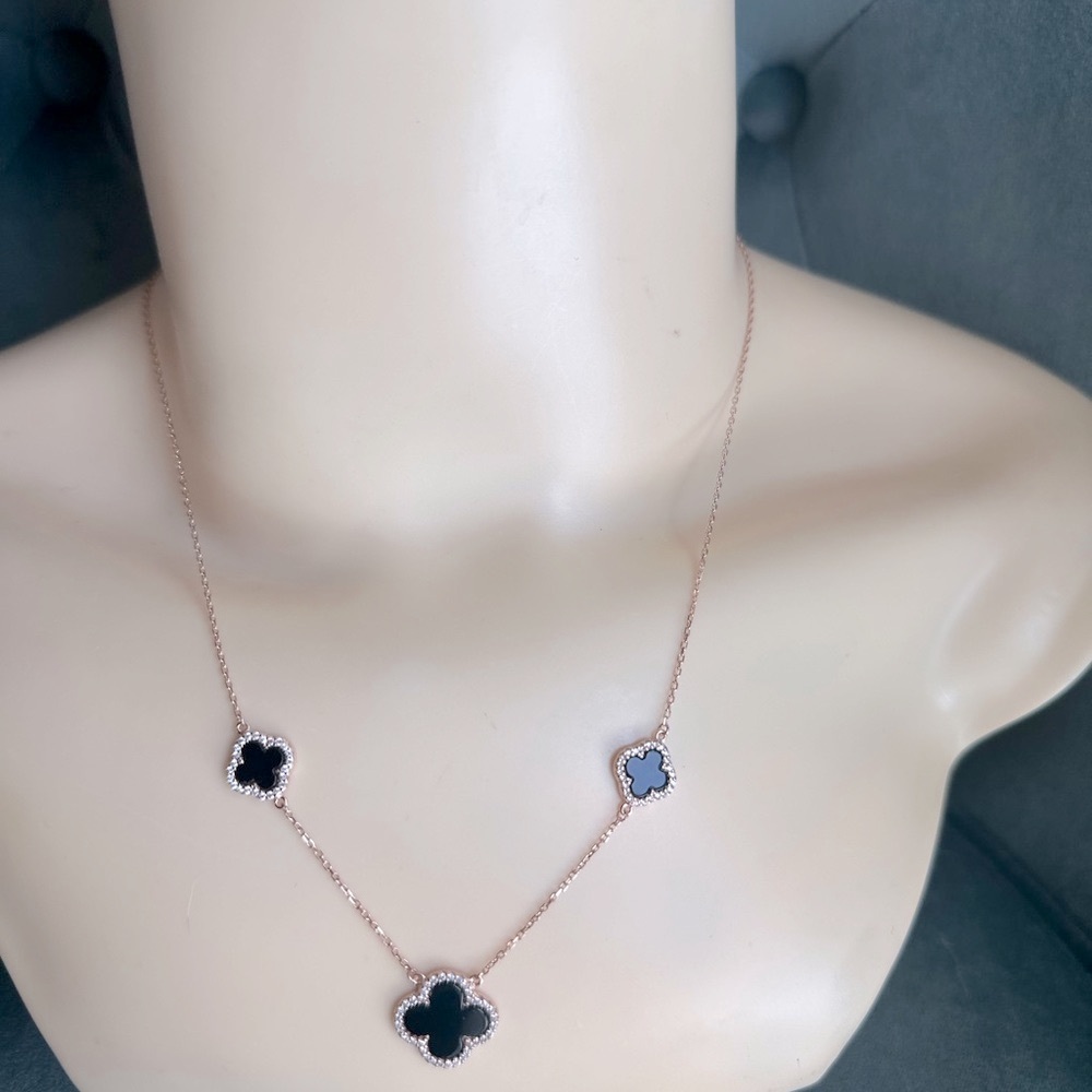 STERLING SILVER 925 Black Clover Necklace
